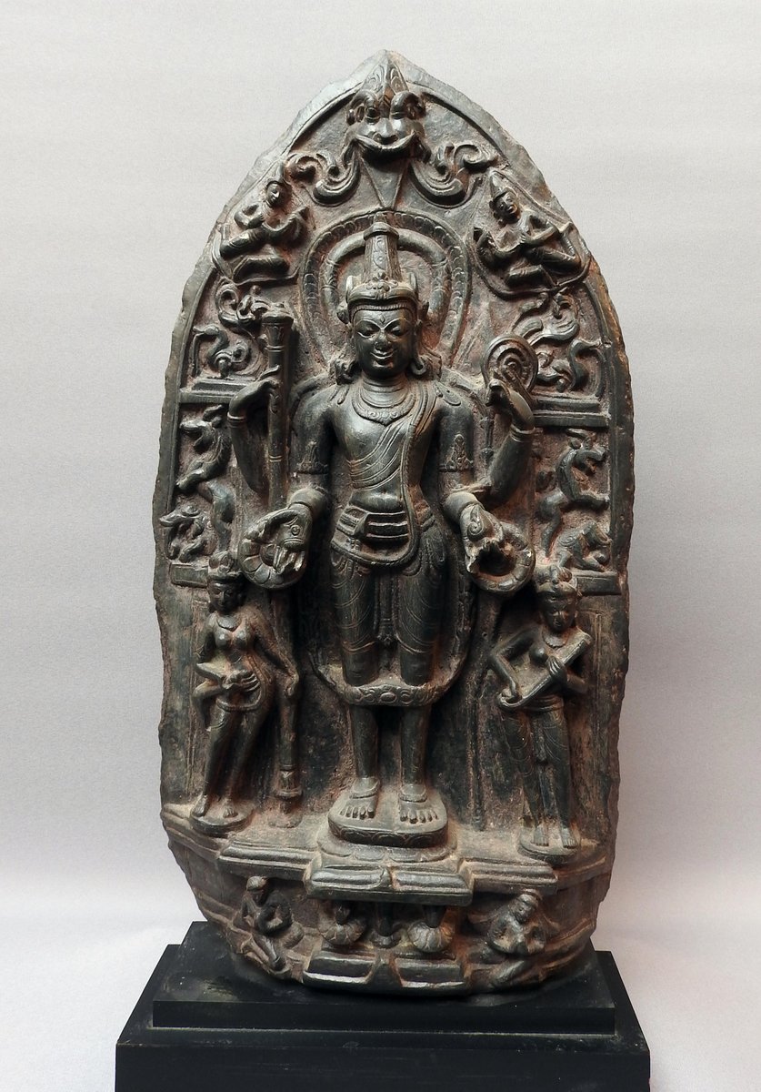 A Pala era Maha Vishnu belonging to modern day Bihar/Bengal, now held at a private "museum" at amsterdam.  http://www.astamangala.com/standing-vishnu/