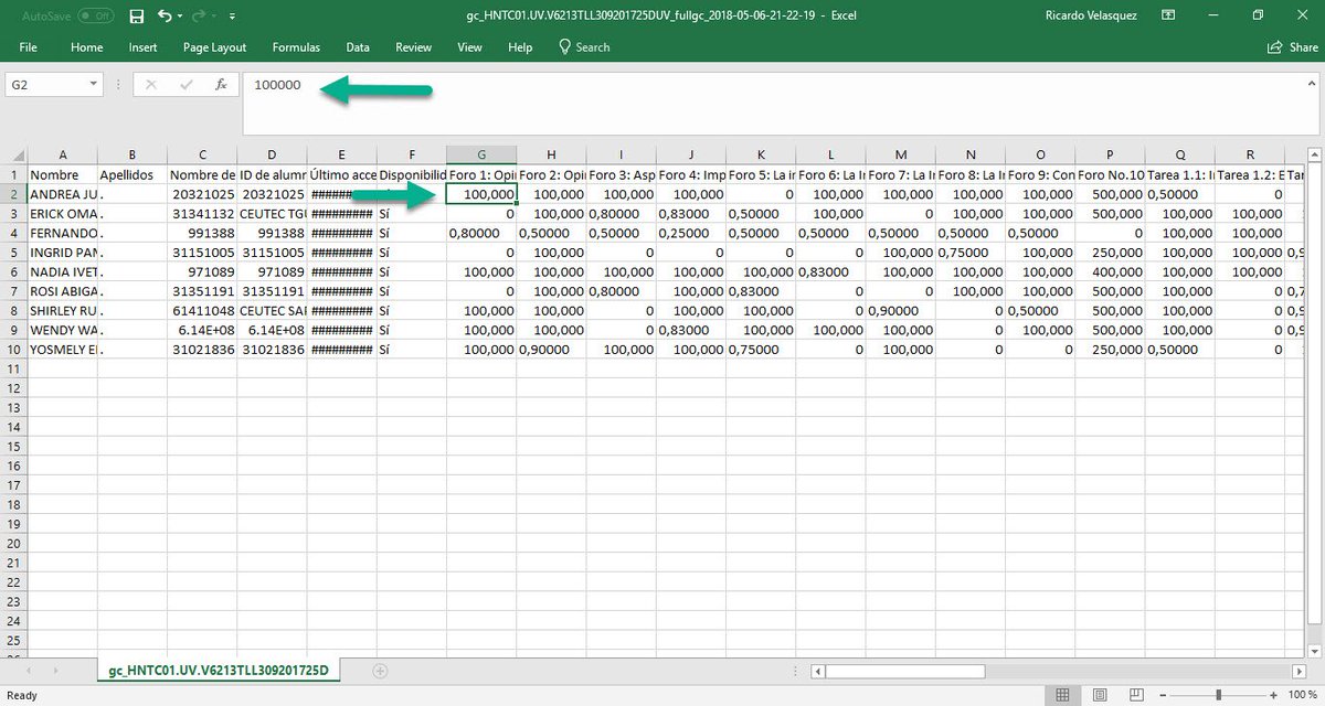 rvelasquez2's tweet photo. @blackboardhelp Hi team, for some reason, when I download my grades, all I see is a whole number without decimal points or commas. We kind of need them because each activity a whole number and all of them sum up to 100. Thanks! https://t.co/JGGUPGnUxc