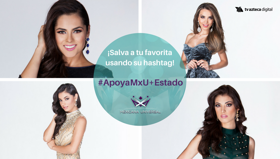 MexicanaUTV's tweet photo. ¡Salva a tu favorita! Usa el HT #ApoyaMxU + el Estado o entra aquí y vota. ¡tienes 24 horas! ---> https://t.co/XVJIK49Sw9

#MexicanaUniversal https://t.co/0a0Bsyvq6B