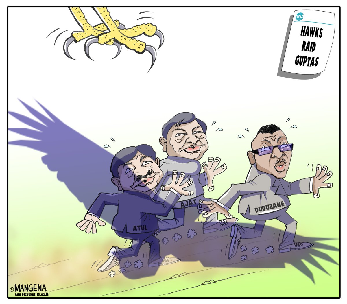 IOL's tweet photo. Today's cartoon by @Mangenatoons. #gupta #Guptas #ajaygupta #Atulgupta #duduzanezuma #guptaraid #VredeFarm #Estina #NPA #Hawks https://t.co/YyEgQZW6Dm