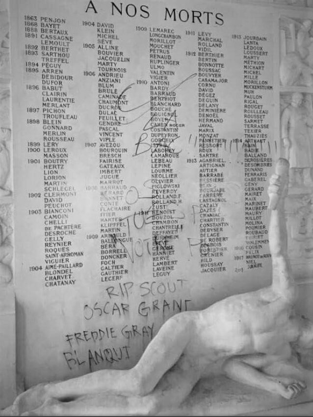 MPHProject's tweet photo. #OscarGrant, #ScoutSchultz, and #FreddieGray's names were added to a memorial at the École Normale Supérieure college in Paris, which was being occupied by students commemorating #May68 https://t.co/pFYOKF4I5I