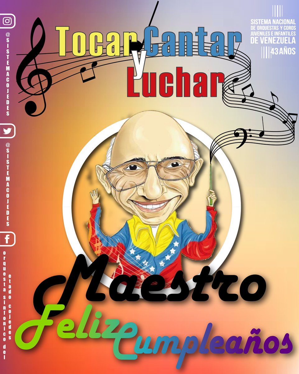 Feliz Cumpleaños Maestro Siempre estará con nosotros TOCANDO, CANTANDO Y LUCHANDO...GRACIAS MAESTRO!!!!... #somosunmillos #cojedespotenciamusical #tocarcantaryluchar #felizcumplemaestro #graciasmaestro #cojedes #elsistema #elsistemacojedes