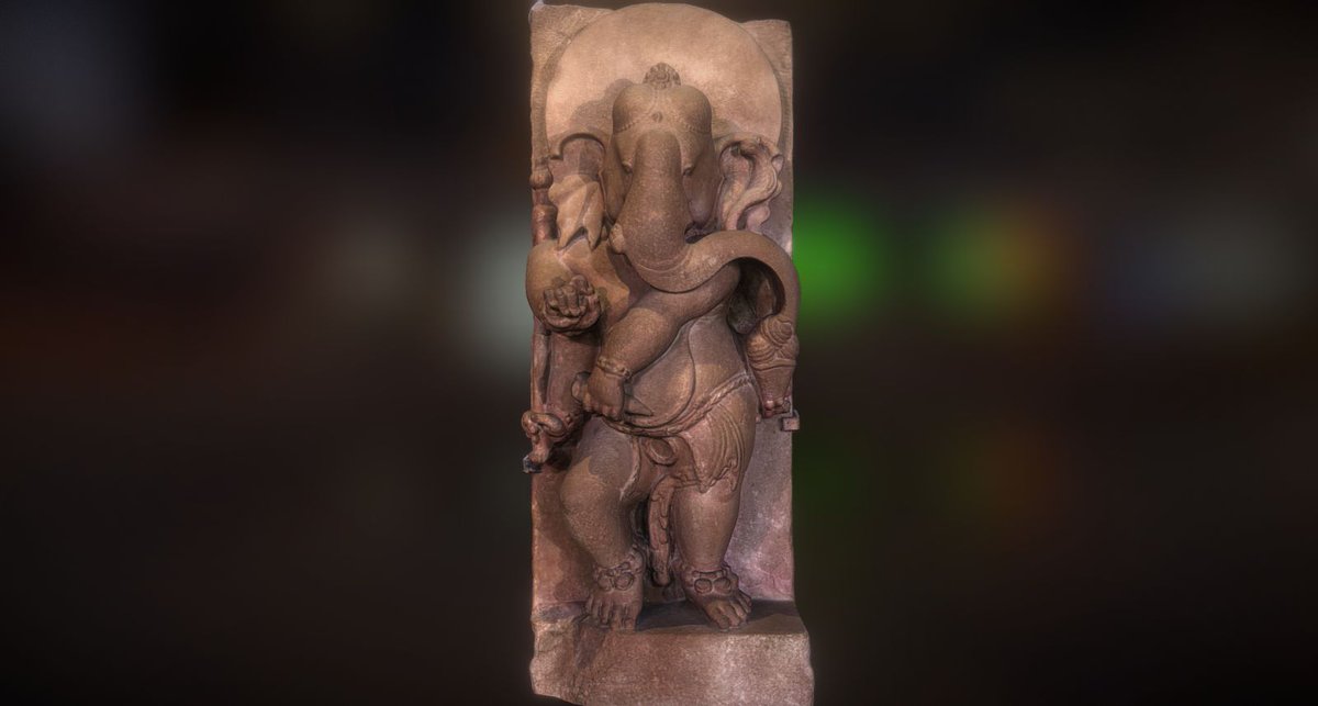 A Gurjara Pratihara era Nritya Ganapathi carved out of sandstone belonging to modern day Uttar Pradesh area; now illegally held at the british museum, london.  http://www.britishmuseum.org/research/collection_online/collection_object_details.aspx?objectId=246697&partId=1&images=true