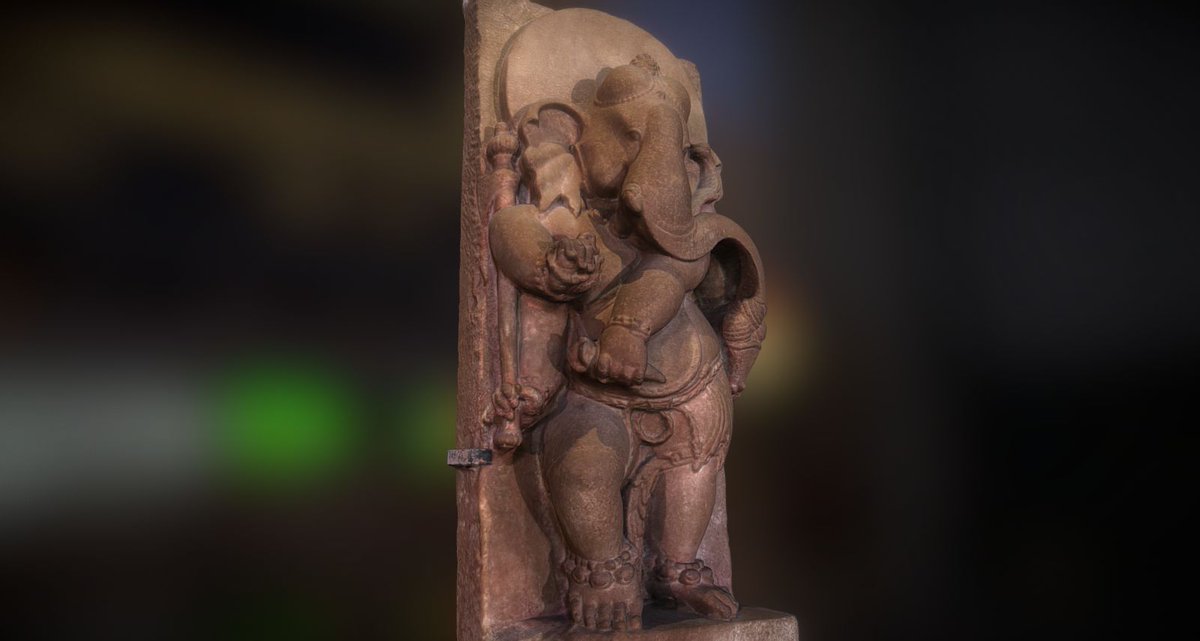 A Gurjara Pratihara era Nritya Ganapathi carved out of sandstone belonging to modern day Uttar Pradesh area; now illegally held at the british museum, london.  http://www.britishmuseum.org/research/collection_online/collection_object_details.aspx?objectId=246697&partId=1&images=true