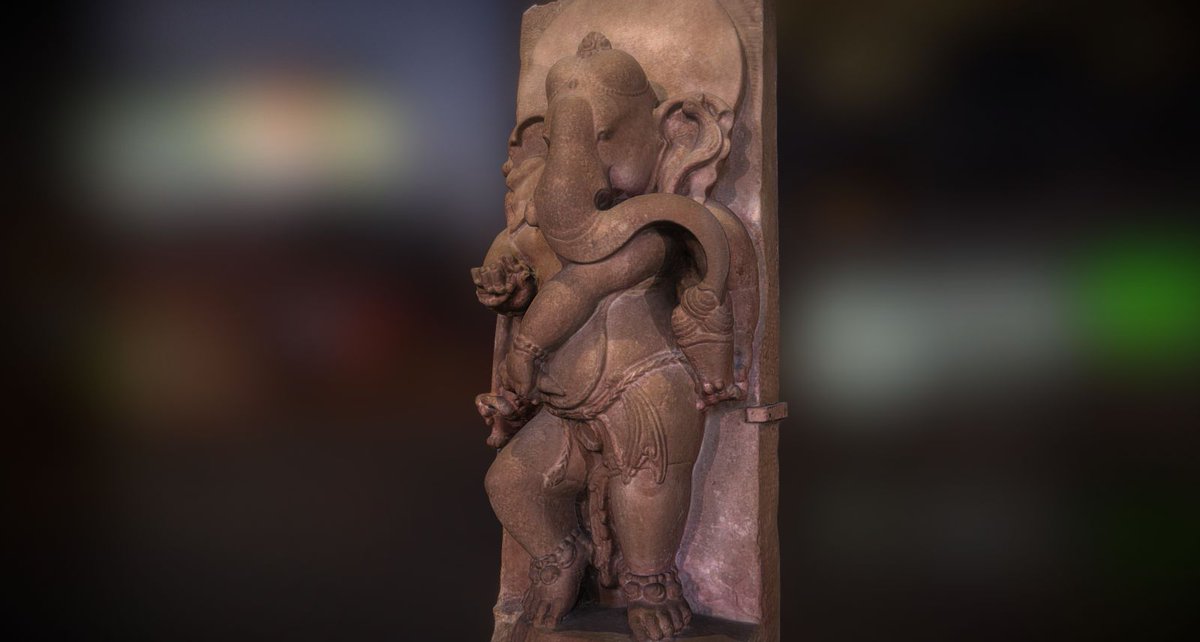 A Gurjara Pratihara era Nritya Ganapathi carved out of sandstone belonging to modern day Uttar Pradesh area; now illegally held at the british museum, london.  http://www.britishmuseum.org/research/collection_online/collection_object_details.aspx?objectId=246697&partId=1&images=true