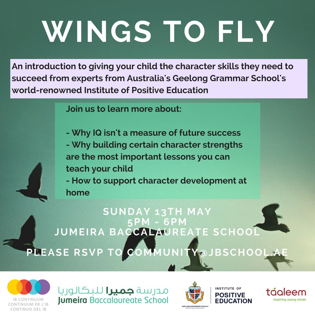 Looking forward to welcoming the world-renowned <a href="/GGSPosEd/">Institute of Positive Education</a> to JBS next Sunday for a special parent talk giving you the tools you need to help your children succeed - we hope you can make it! #inspiringyoungminds #JBScommunity #leadersofthefuture <a href="/Taaleem/">Taaleem</a>