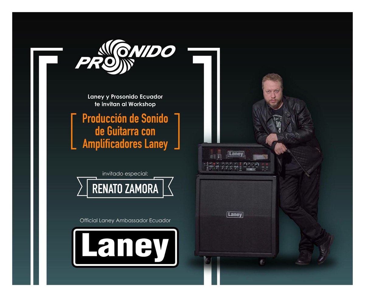 RenatoZamora's tweet photo. Invitación: Seminario gratuito "Producción de Sonido de Guitarra con @laneyamps”, CUENCA Jueves 10 de Mayo 16H00. GUAYAQUIL Sábado 12 de Mayo 10H00. QUITO Jueves 17 de Mayo 16H00 Lugar: Almacenes @ProSonidoEC Cupo limitado, reserva tu cupo llamando:1700 PROSONIDO ext 311. https://t.co/9TxUcAFJSr
