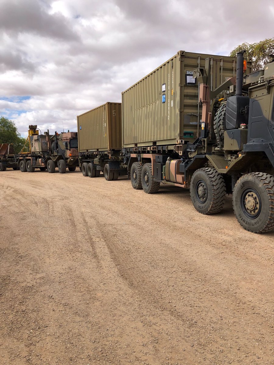 lachwell1's tweet photo. 85 TPT TP conducting AACAP (Army Aboriginal Community Assistance Programme) infil Strategic Lift 1 moving 64 TEU 2600Km from RAAF Amberley to Yalata, SA. #9FSB @CO9FSB https://t.co/jlURQiFoQb
