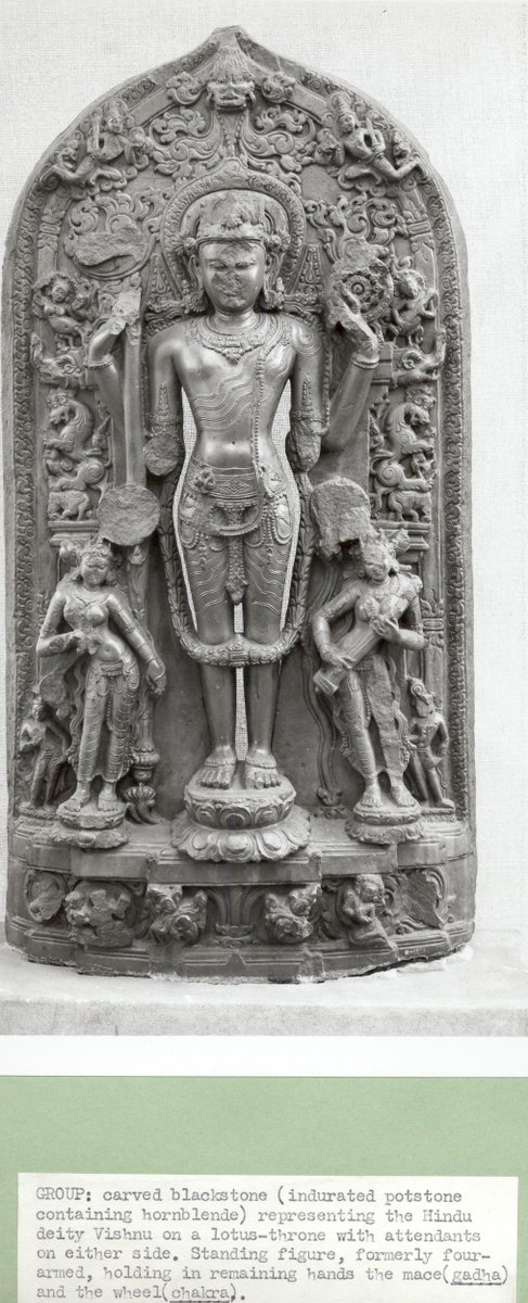 This Pala era Maha Vishnu was smuggled out of the ancient( now in ruins) city of Gauda, West Bengal. The city was plundered & sacked by jihadi bakhtiyar khilji after he was done burning Nalanda to ground. The murthi has suffered significant damaged. Now held at V&A museum,london.