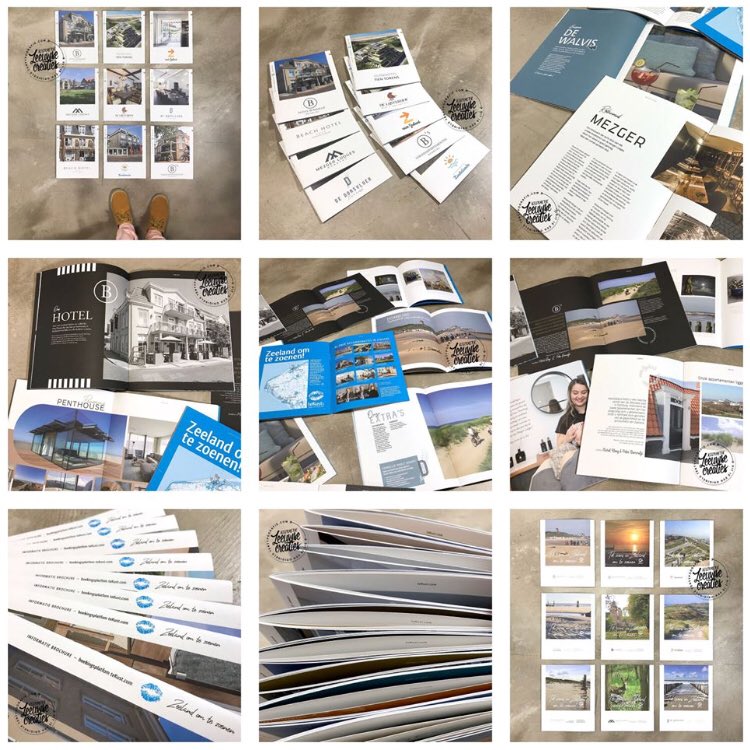 • OM TE ZOENEN • 9 Brochures voor tekust.com #Zeeland. Elke in eigen stijl maar toch alle in 1 lijn. #Beachhotel #Strandhotel #Zoutelande Duinhotel #tientorens Hotel #Bommelje #Domburg #MezgerLodges Delijsterhof B’s Strandappartementen #NaarZeeland #DeDorsvloer