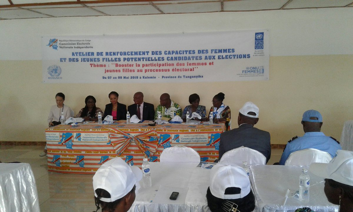 MONUSCO's tweet photo. 2/3 50 femmes et jeunes filles candidates potentielles de la province du #Tanganyika ont été identifiées pour cet atelier organisé du 7 au 10 Mai 2018 par la #CENI, le #PNUD/#PACEC/#ONU_FEMMES et la #MONUSCO #RDC https://t.co/bASX4tvKKf