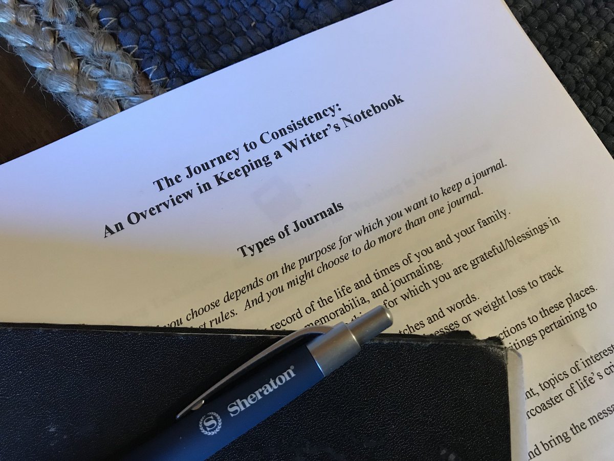 ShawnTWrites's tweet photo. Did some #amwriting journaling this morning, then transitioned to #amrevising. Used notes from @FrancinePuckly “Keeping a #Writers Notebook” from #NESCBWI18. Helpful way to focus #writing time &maintain a balance of thoughts &story. Finding method that works for me. #writerslife https://t.co/fP7AYv7XP7