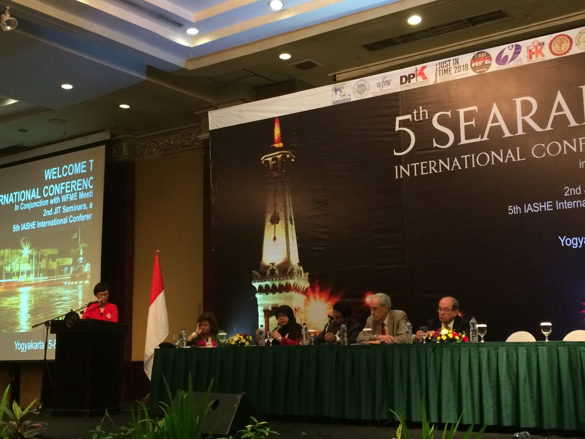 wfmeorg's tweet photo. Representatives of #WFME regional associations Madalena Patrício (@AMEE_Online), Ibrahim Al Alwan (#AMEEMR), Ricardo Leon Borquez (#PAFAMS), Titi Savitri (#SEARAME) and Michael Field (#WPAME) sharing regional experience with quality of #MedEd at #SEARAME conference. https://t.co/iBn5I1JKzq