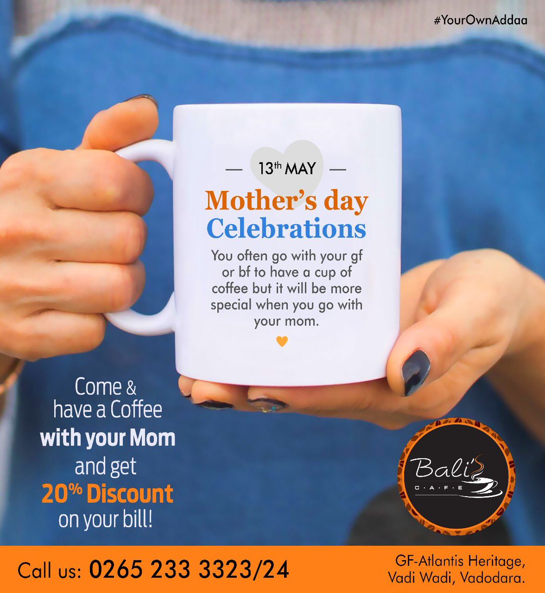 Morsel_Balis's tweet photo. Coffee with your mom! Make it more special for her! Celebrate this mother’s day by asking your mom for a Coffee date!! @LetTalkVadodara @Aapnu_vadodara 

#Cafe #Coffee #Vadodara #Mothersday #13thMay #Celebrations #Momlife #CoffeewithMom https://t.co/XNsCKNhKef