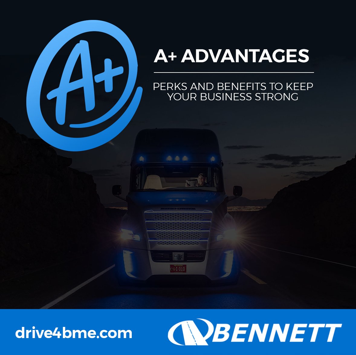 BennettFamilyCo's tweet photo. Driving for #Bennett means you'll save an average of $1,000 per year on both fuel and maintenance costs thanks to our A+ Advantages. It's the Bennett Way. Why be an #owneroperator for anyone else? Apply today: https://t.co/aLCDZb5g4B #BetterWithBennett https://t.co/zPwKna5qXW