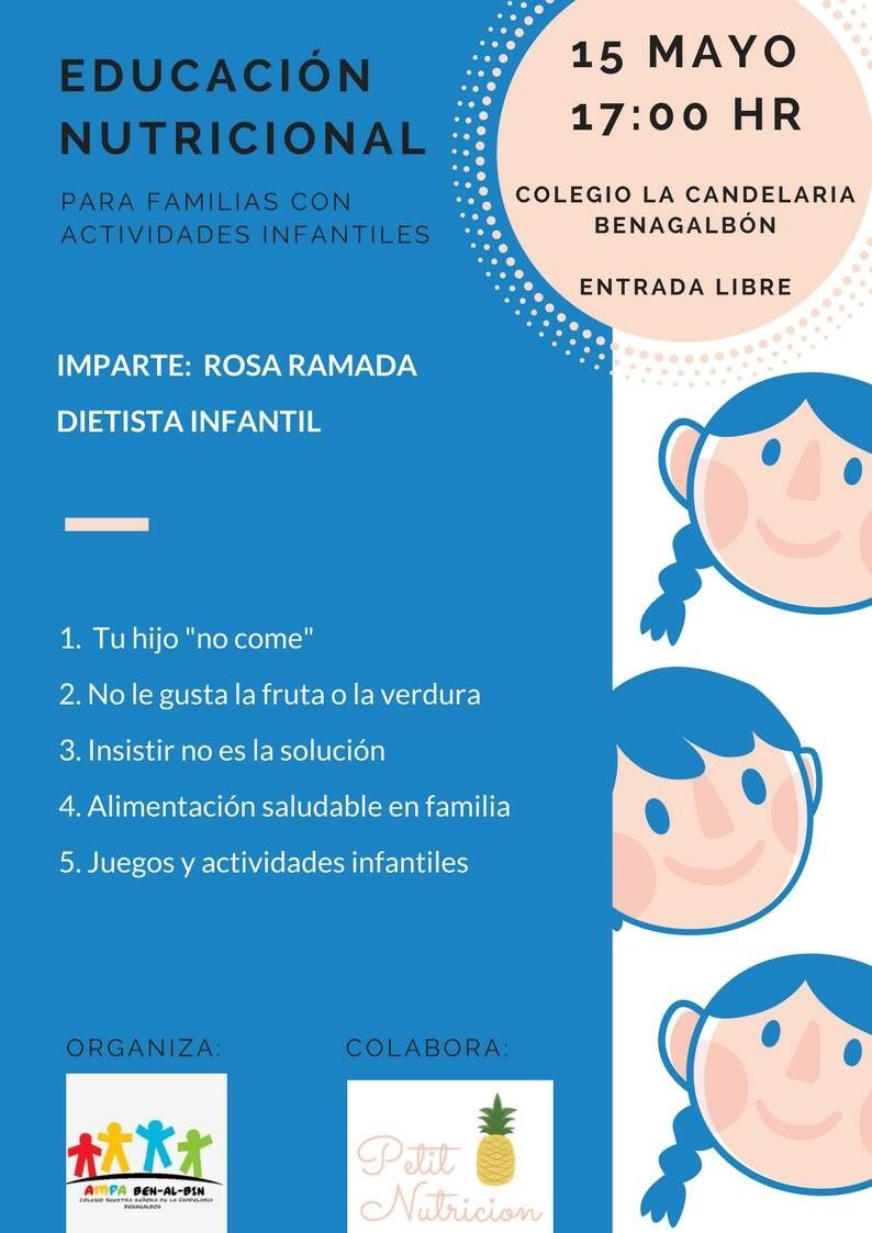 ampabenalbin's tweet photo. Taller de educación nutricional para familias con hijos de 3-8 años el 15 de mayo. Abordaremos la alimentación saludable desde el juego interactivo y dinámico, para padres e hijos.

¡¡Os esperamos!! https://t.co/PJYP9XlCxx