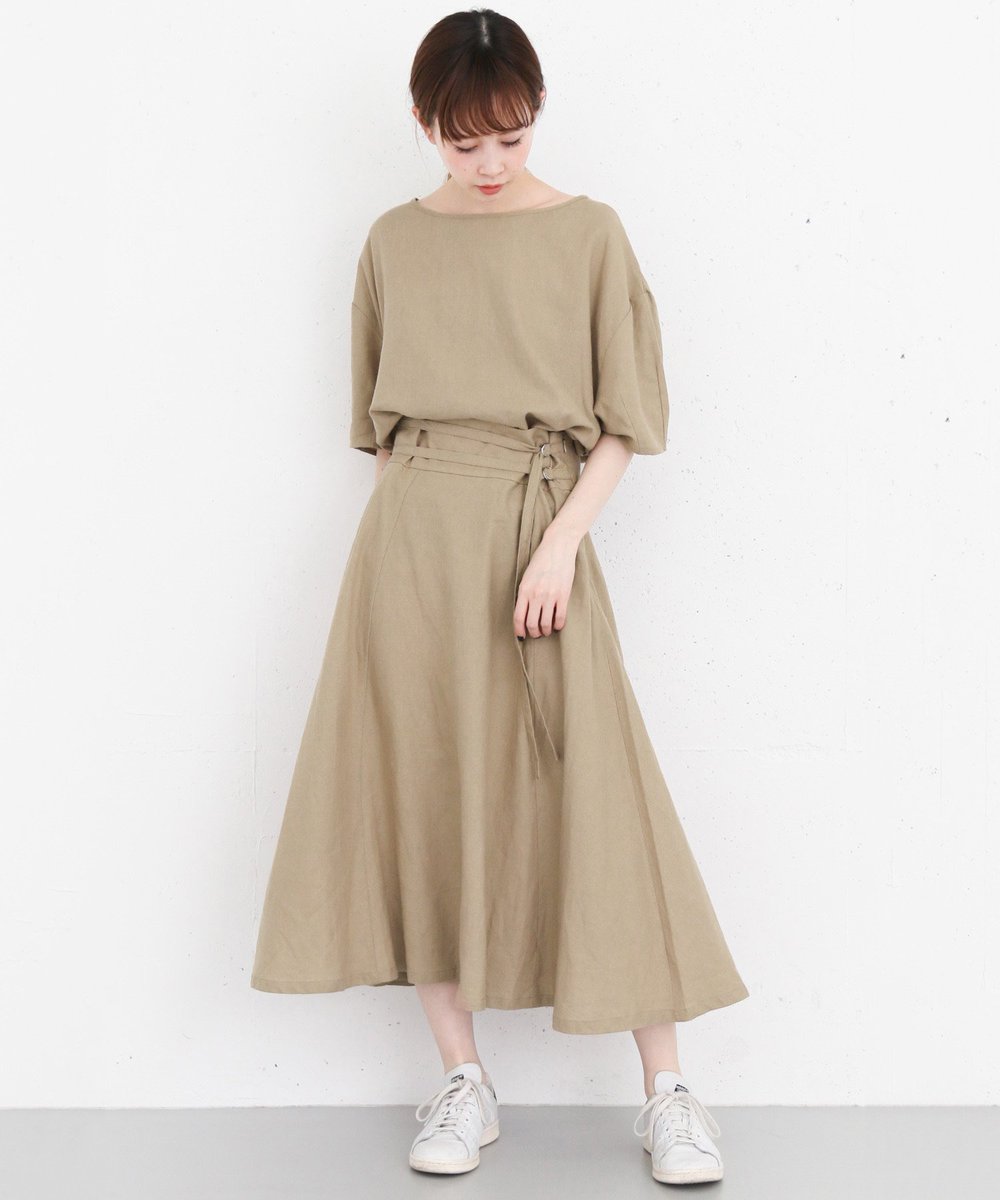 Kbf Online Shop New Arrival Kbf フロントダブルベルトフレアワンピース T Co Ys2mact3z1 暑い季節にサラッと着たい麻混素材のワンピース フロントの生地をタックインすれば セットアップのようなシルエットに変化しますよ T