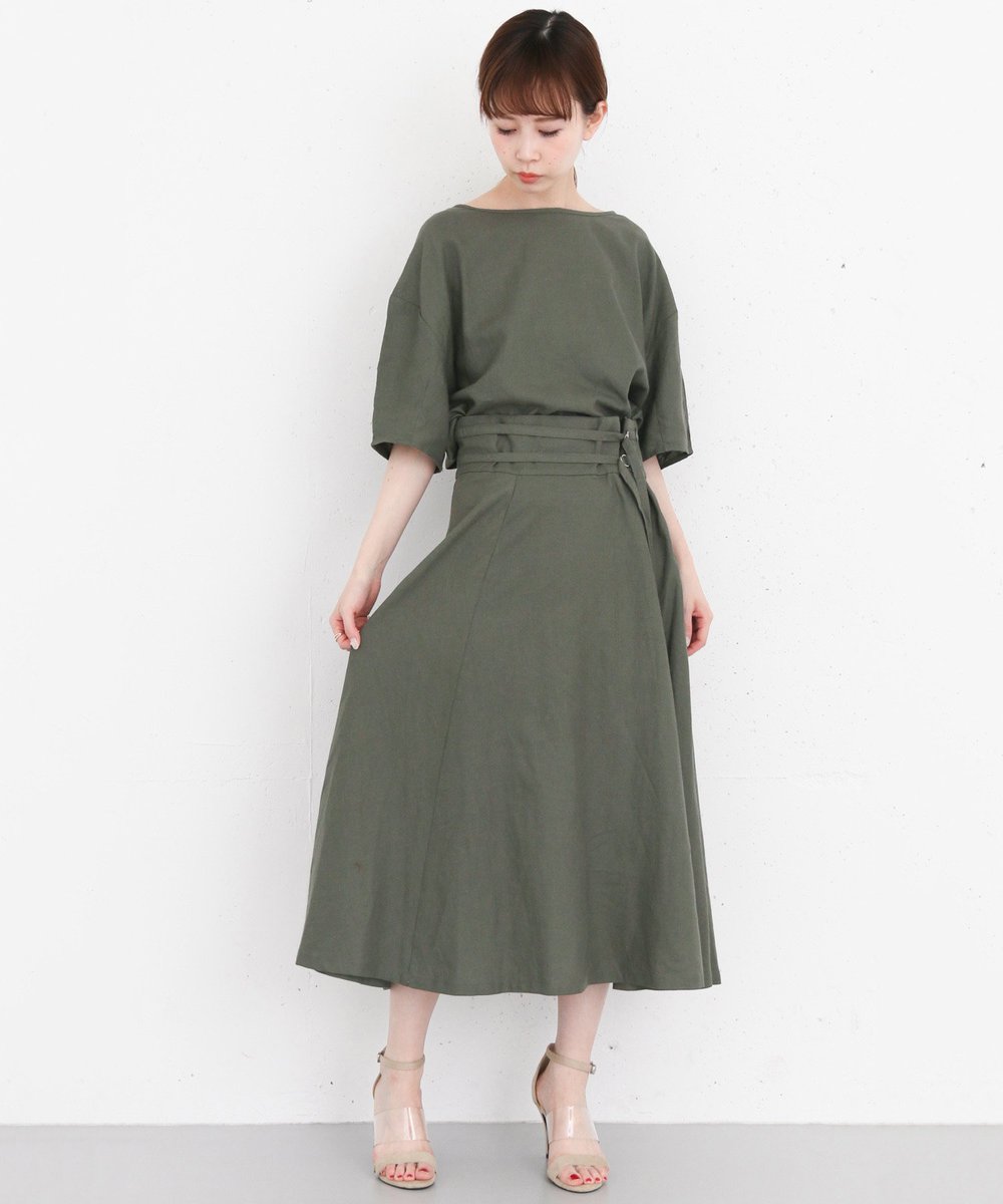 Kbf Online Shop New Arrival Kbf フロントダブルベルトフレアワンピース T Co Ys2mact3z1 暑い季節にサラッと着たい麻混素材のワンピース フロントの生地をタックインすれば セットアップのようなシルエットに変化しますよ T