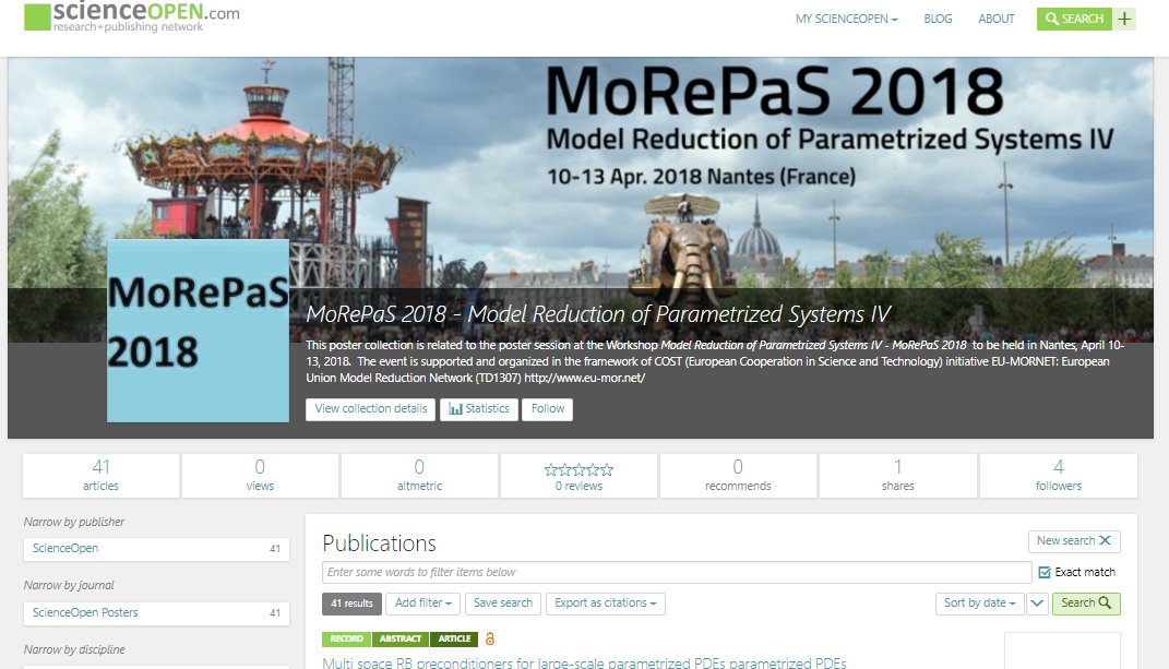 Science_Open's tweet photo. We are excited to have published the posters of the Workshop on Model Reduction of Parametrized Systems IV - #MoRePaS 2018 held in Nantes in April 2018 https://t.co/5hQbcphijn https://t.co/QkvYGVyTrw