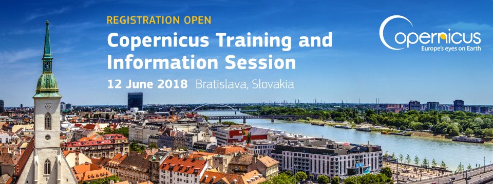 RUS_Copernicus's tweet photo. 📢Next #Copernicus Info Session on Tuesday June 12th in #Bratislava, #Slovakia 🇸🇰
For #SentinelUsers ➡️ Information on data &amp; applications.
#RUSCopernicus will provide support and demonstration to access to #SentinelData. 
▶️Register before 31/05 https://t.co/NM9EecGFv4 https://t.co/lAc3d0L3rO