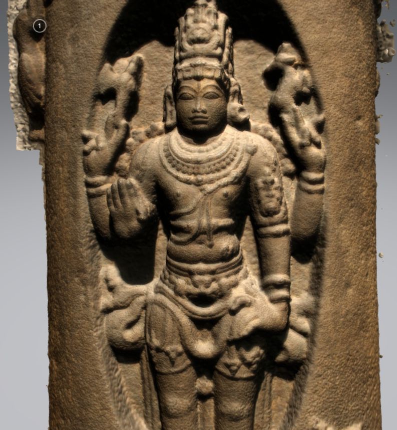 A Chola era granite sculpture of Lingodbhava Murthy, being held at Guimet Museum in Paris. Lingodbhava is usually carved within the precinct of the temple walls. So whoever stole this literally smashed the temple wall to take it out.