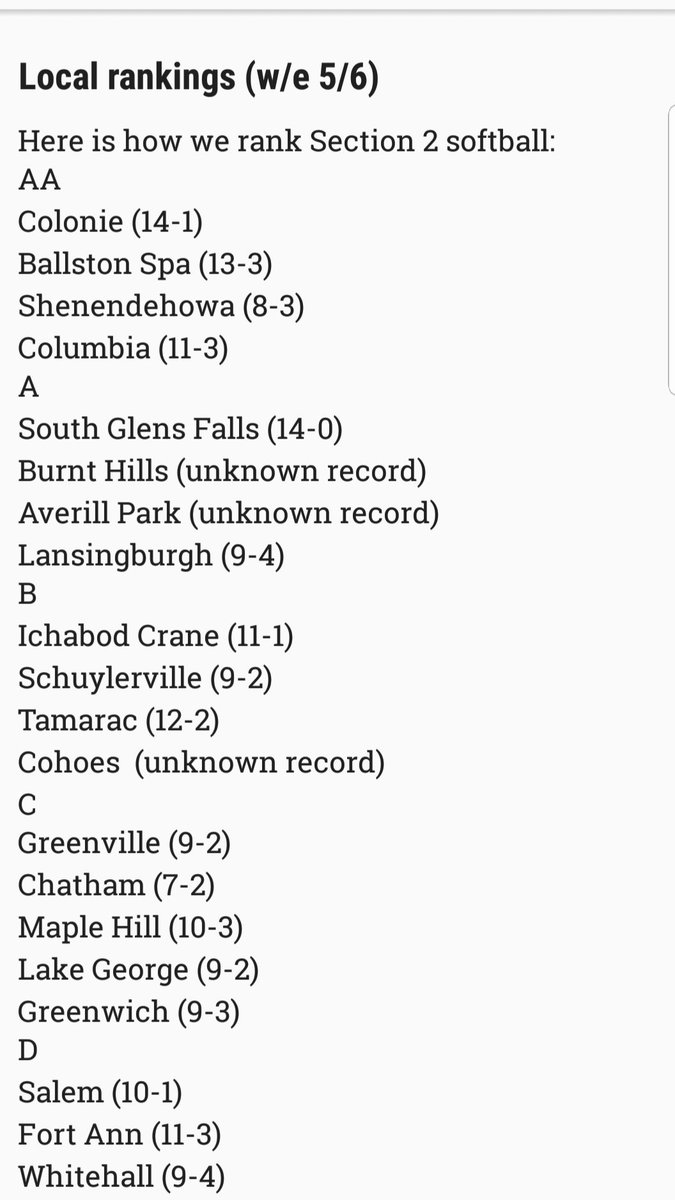 518Softball's tweet photo. Here are how we see the local rankings at this point in the season. https://t.co/4avHBnrQeI
