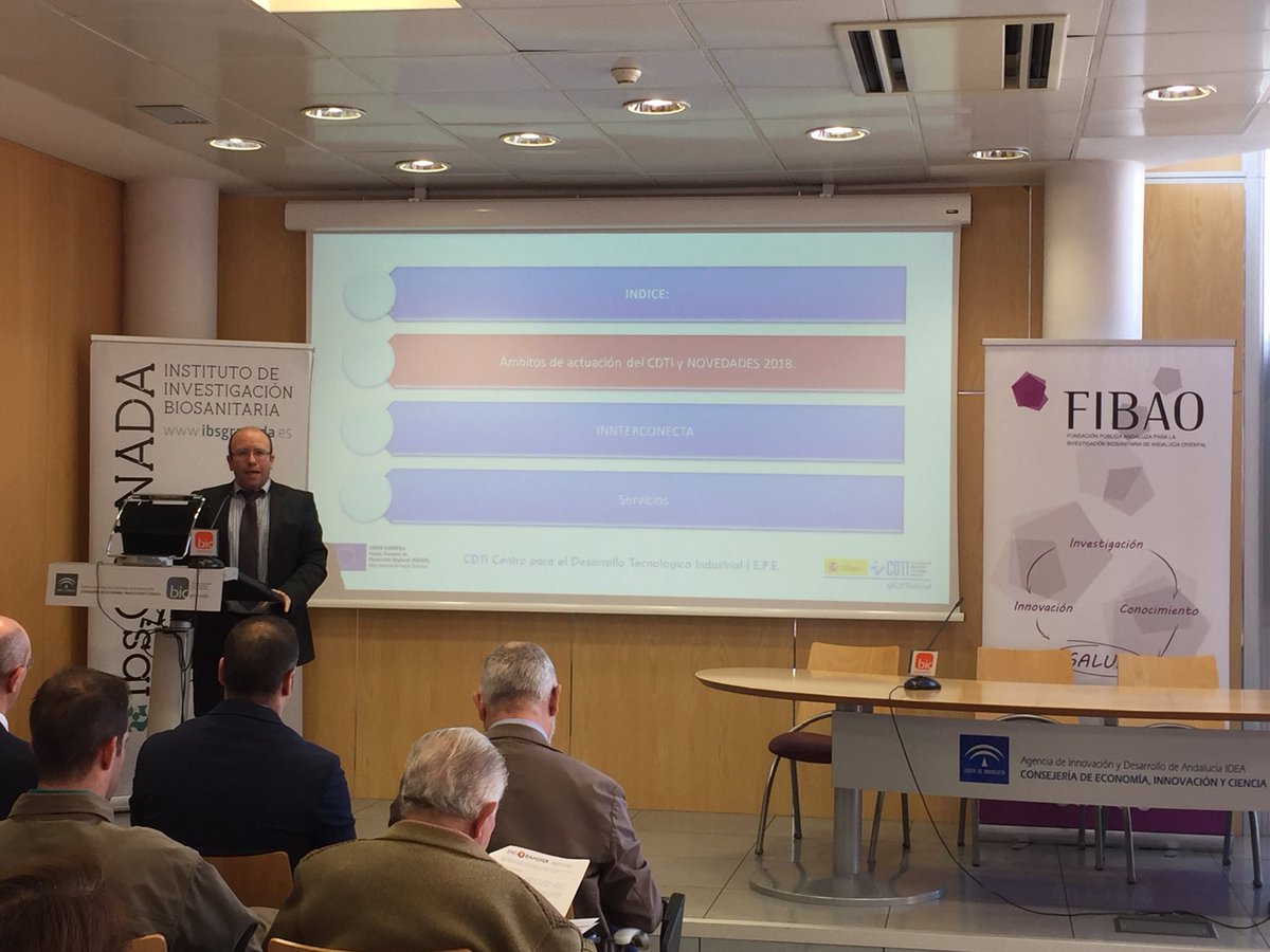 FIBAO's tweet photo. Presentación de INTERCONECTA 2018 por D. Juan Luis Romera Santiago. Dirección de Promoción y Cooperación, Centro para el Desarrollo Tecnológico Industrial. https://t.co/e4Oy8NC6IP… @IDEAJunta @BICGRANADA @CCGranada @CGE_Granada @onGranadaTC @PTSGranada @CDTIoficial #innoTRANSFER https://t.co/mTK9SEPA2R