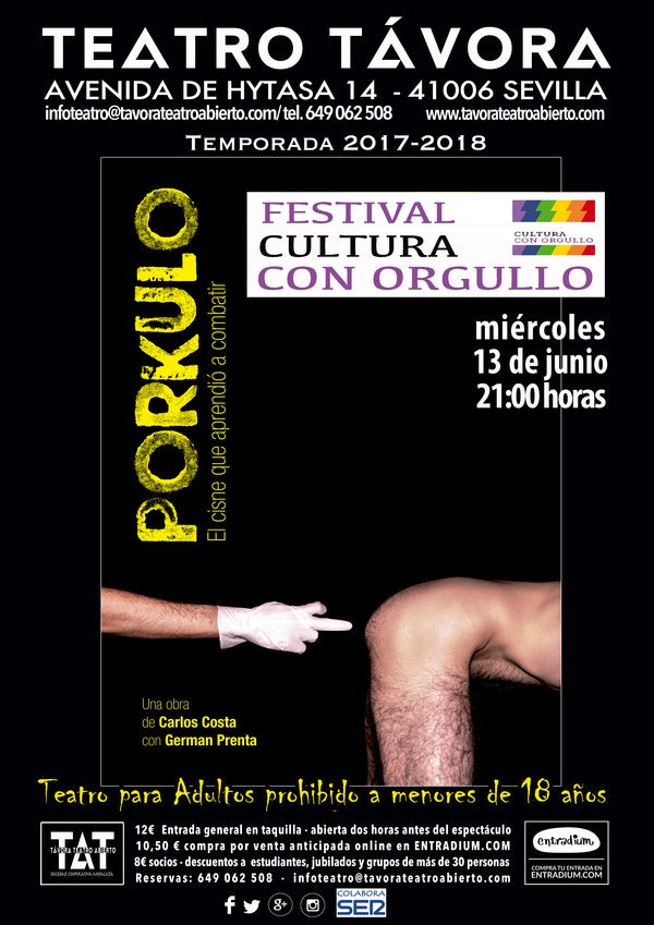 TTeatroabierto's tweet photo. Quien vino reclamó más porque le encantó. En el marco de El Festival #CulturaconOrgullo vuelve a Távora la obra de #MortificaciónTeatro #PORKULO Carlos Costa
13 Junio a las 21:00h
#teatro #teatroSev #CulturaSev #Sevilla #cdaea #muydeescenarios #lgtb #gay
https://t.co/5W81DPMX8f https://t.co/alPqHz2JMR