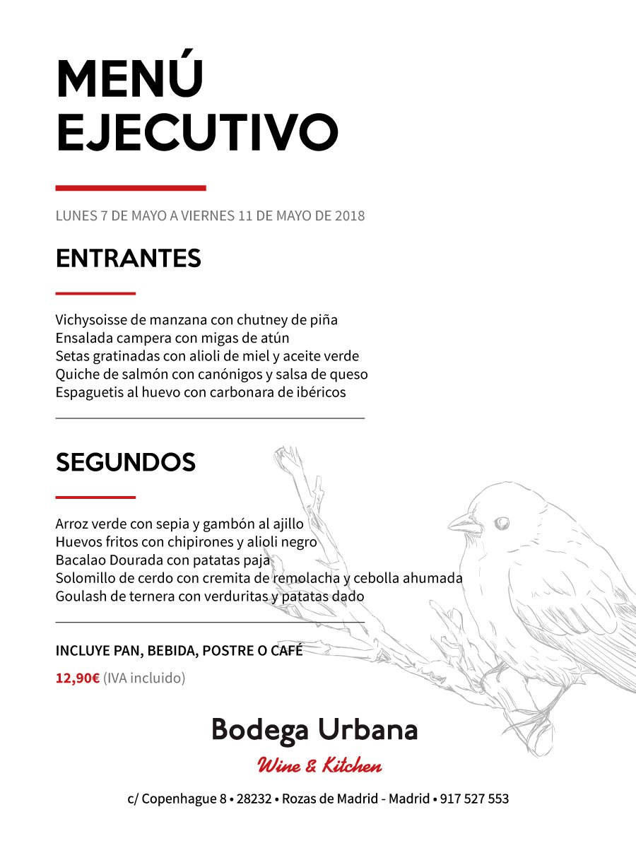 ¡Feliz principio de semana! Tenemos novedades de primavera, ¡Atento a las redes! Hoy, también por supuesto, nuestros menús semanales. #lasrozas #menu #novedades #europolis #menusemanal #yummy #new #primavera #felizlunes #foodies #vino #wine #lasrozasvillage