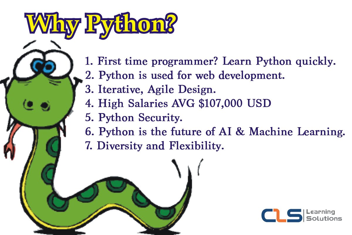 CLSLearn's tweet image. Join Now #Python_Programming
Book now in #Ramadan Offer & get the best value of your money!
Learn 40 Training Hours
Course Modules:
python environment
Flow Control
Array types
Working with Files
Dictionaries & Sets
Functions
Sorting
Errors & Exception Handling
Modules & Packages