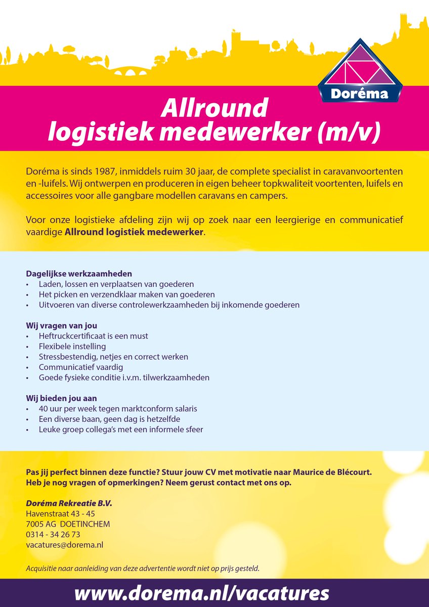 Wordt jij onze nieuwe Allround logistiek medewerker? Wij zijn op zoek naar logistieke collega's. Ben jij in bezit van een heftruckcertificaat en stressbestendig? Solliciteer dan snel!

dorema.nl/logistiek-mede…