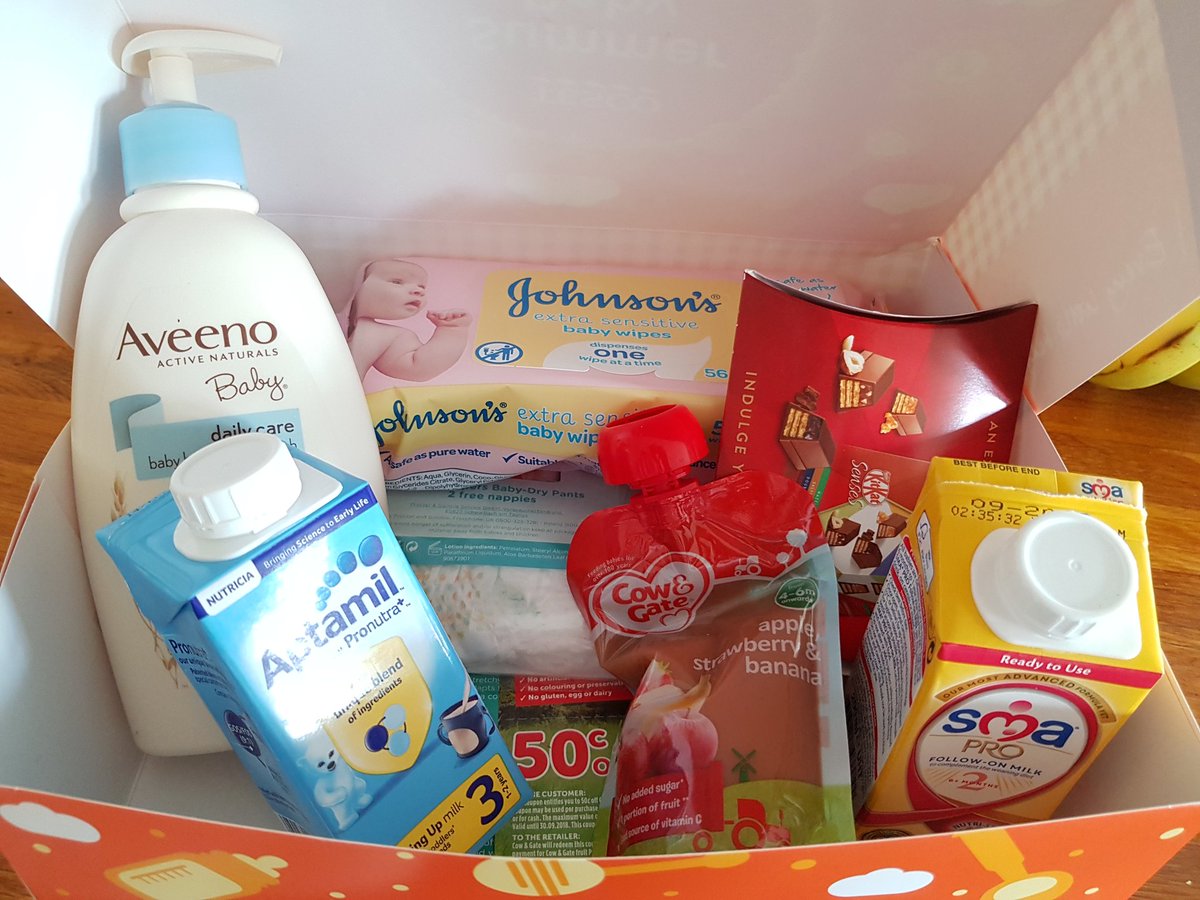 rmck's tweet photo. Thanks for our surprise delivery, @TescoIrl ! My favourite part is that there is a treat for mommy! (And we are partial to a bit of Aveeno Baby too! #TescoBabyEvent https://t.co/sMv2OCC2Ir