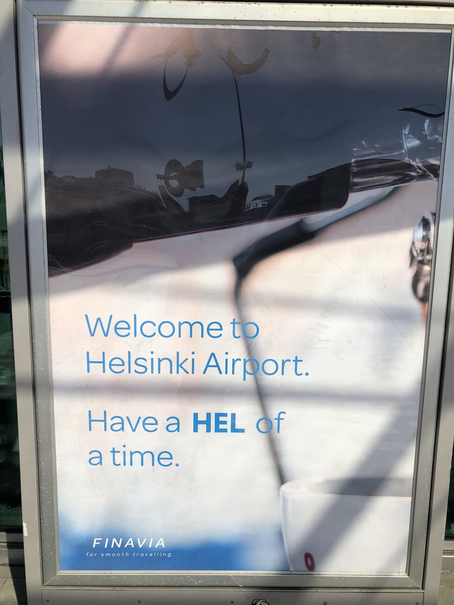 Wheels up for Jordan. Looking forward to meeting colleagues at the <a href="/EBRD/">The EBRD</a> annual governors meeting #agm18 @ebrdsuma. An airport with a sense of humour os often a good airport. All smiles in Helsinki. @eib