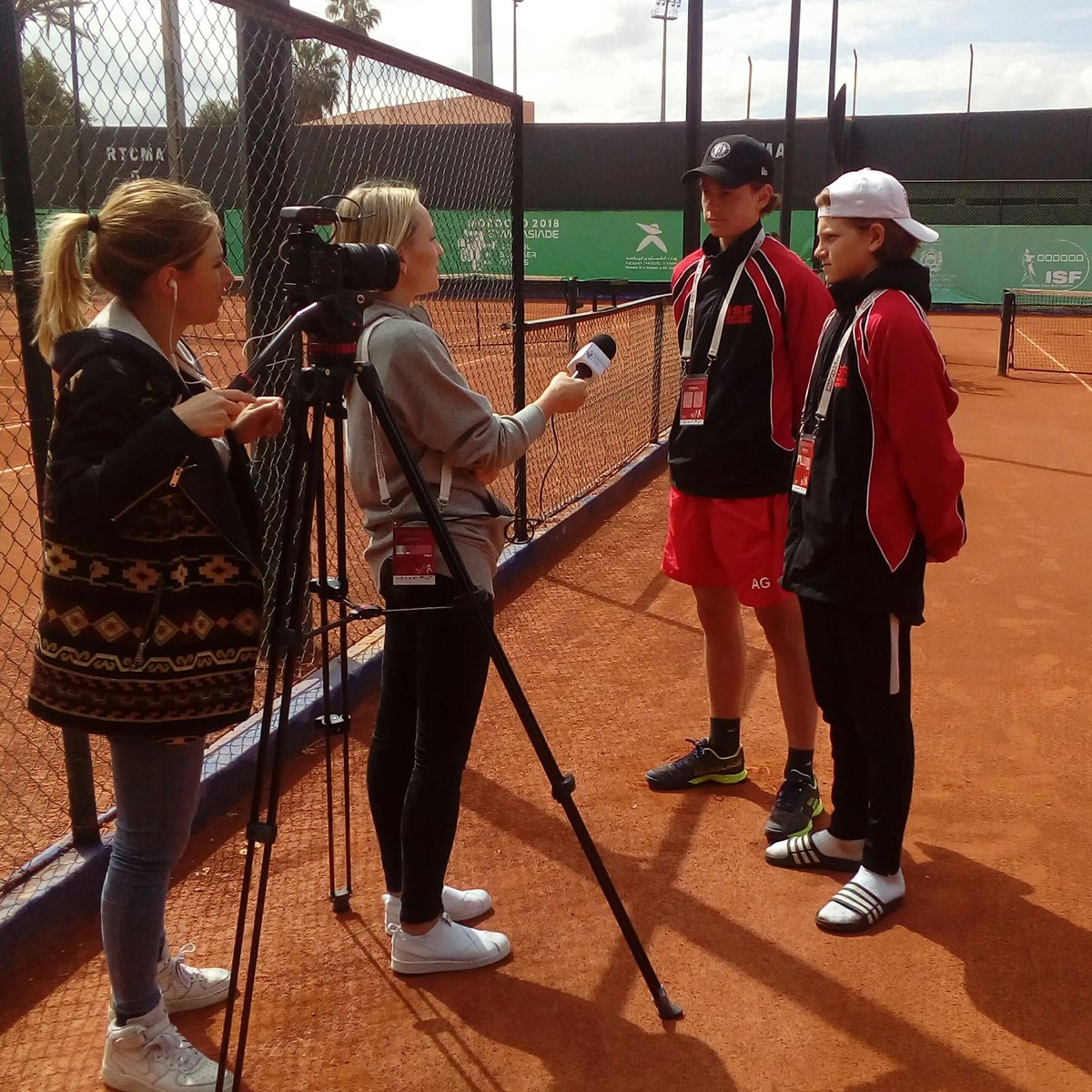 NCSS_1975's tweet photo. TV interview for Alex and Adam from England. Tennis stars. @ISFsports @Sport_England @tracey_crouch @YouthSportTrust @NewHallTennis @QueenswoodSport https://t.co/FtyYVc6GvL