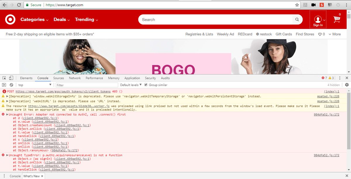 Your website is broken <a href="/Target/">Target</a>, I can't create my order 😂