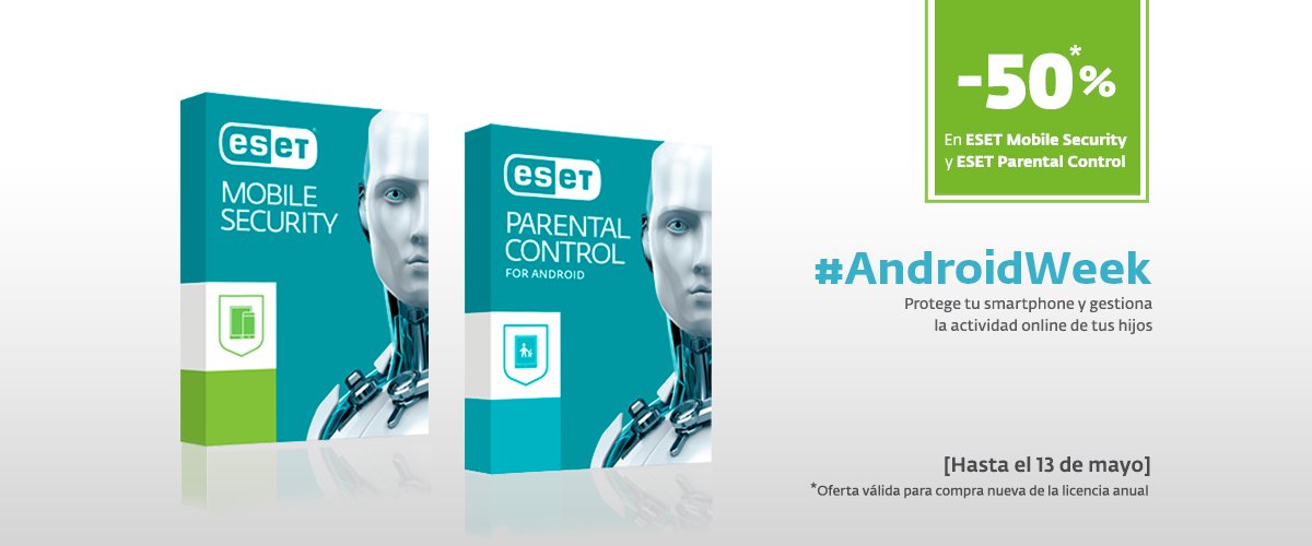 ESET_ES's tweet image. 📲 Desde hoy y hasta el 13 de mayo aprovecha nuestra #AndroidWeek. ESET Mobile Security por 1 año ¡¡50% de descuento!! comprar.eset.es/?utm_medium=t.…
