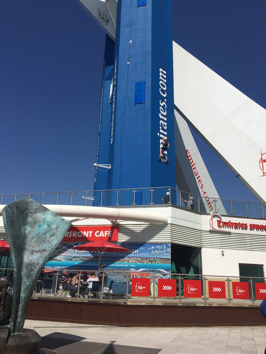 SeeMeExcel's tweet photo. Our first abseilor Karen made it to the bottom of @SpinnakerTower well done Karen! https://t.co/sC17kWeWLw