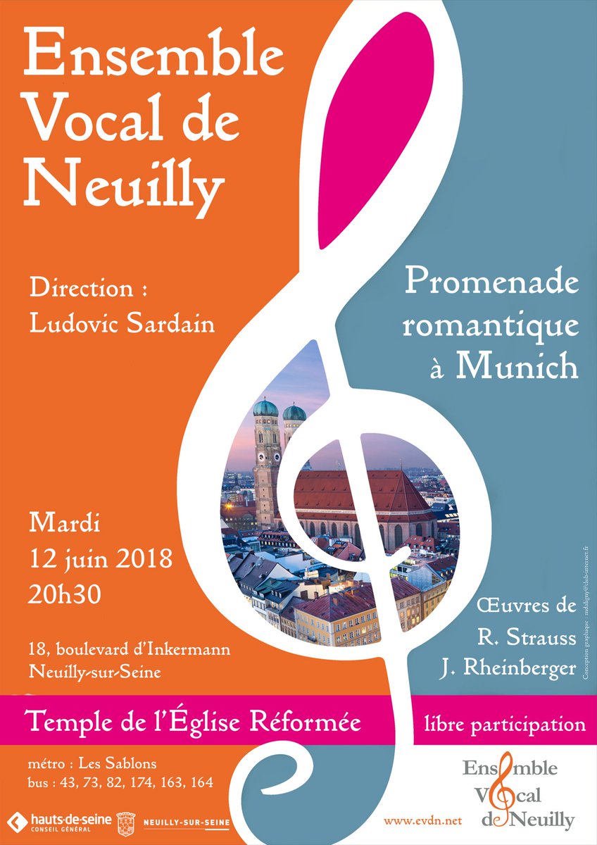 Amateurs de musique vocale, prochain concert de l’EVN le mardi 12 juin à #Neuilly. J. Rheinberger et R. Strauss seront à l’honneur !