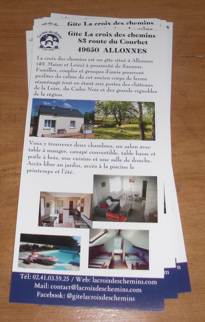 giteallonnes49's tweet photo. Livraison des flyers prévue le 18 mai, reçue dès le 7, merci pour votre sérieux @Vistaprint ! 👍💪😉 #gîte #Tourisme #Anjou #Saumur https://t.co/xw2fV9gbDr