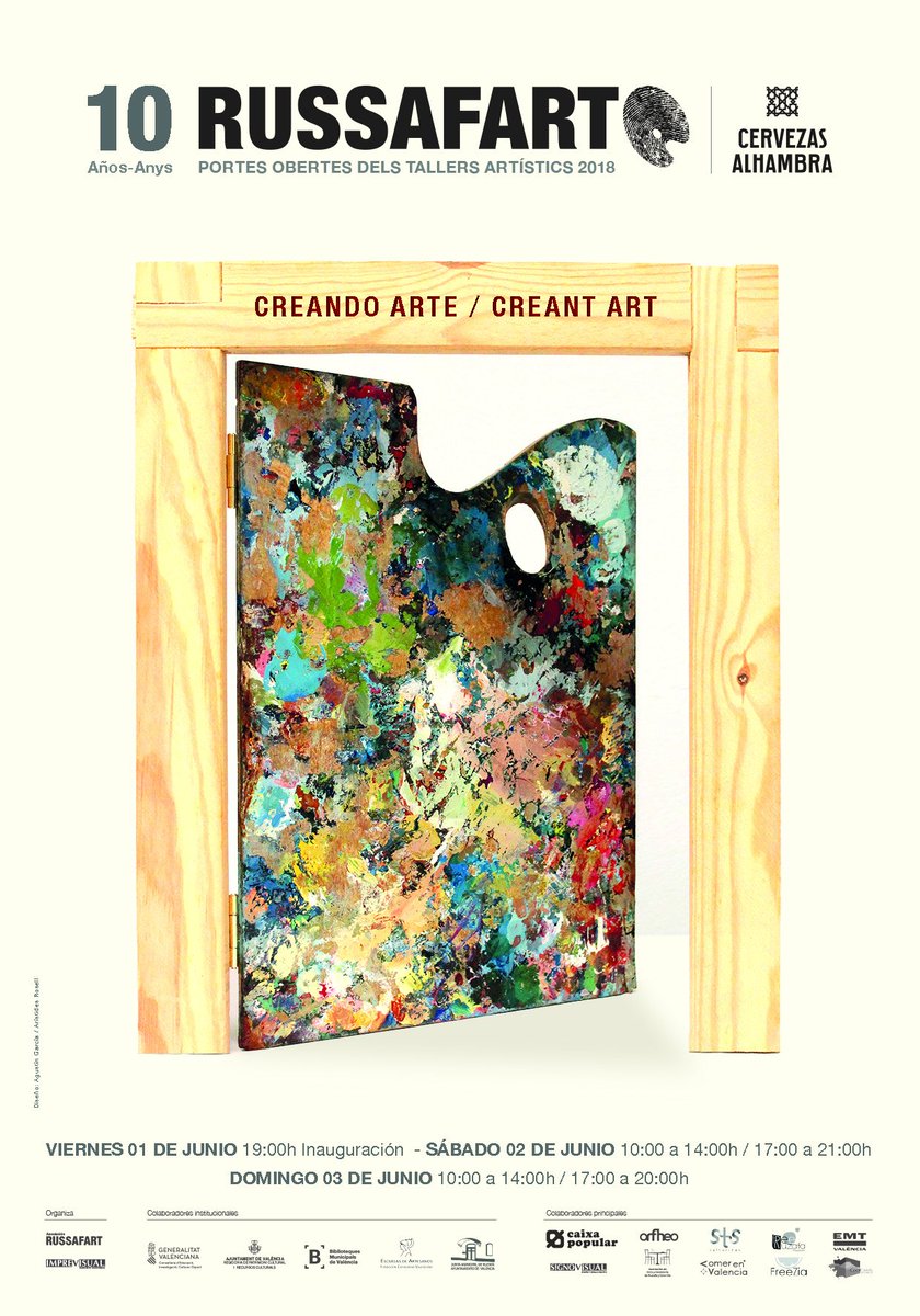 Russafart's tweet photo. @Russafart 2018, "Mantener la esencia, CREANDO ARTE". El 1, 2 y 3 de junio tu cita con el arte aguarda en Russafa. #rusafart2018 #talleresabiertos #openart #openstudies #momentosalhambra #mpp #russafa #ruzafa #Russafart https://t.co/RA3URiOdDw