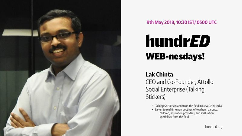 Join this week's innovator WEB-nesday featuring <a href="/AttolloSE/">Attollo</a>, the innovators behind Talking Stickers! Hear from teachers, parents, children, education providers &amp; evaluation specialists as <a href="/lakchinta/">Lak Chinta</a> goes live in the field in New Delhi! ow.ly/tSI230jRF9f #TalkingStickers