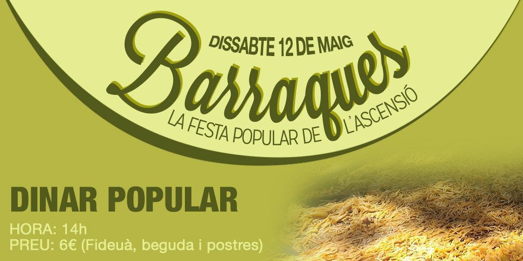 barraquesgrn's tweet photo. Dissabte vine a dinar a Barraques (Parc del Congost), per 6€ tens... FIDEUÀ, BEGUDA i POSTRES! 🙌

#Granollers #BarraquesGranollers https://t.co/qQ6EcotdRN