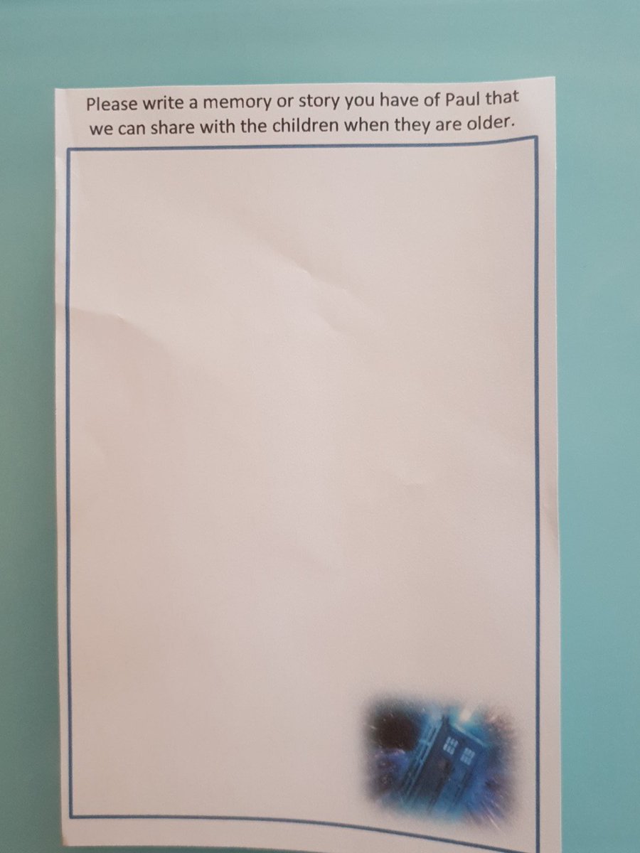lolly2510's tweet photo. Im putting together a book of memories and stories of Paul for the kids to read when they are older. If anyone wants to write something we can show the children in the future, I would very much appreciate it. https://t.co/tlb5n05G9A