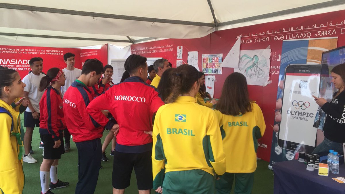 ISFsports's tweet photo. ISF #Youth Council is waiting for athletes, volunteers 👉 everyone to join them at #Gymnasiade2018 🇲🇦 Sport Village. Fun activities to spread awarness on @GlobalGoalsUN #inclusion, #health #Sustainability. 

#activeISFun &amp; #education @nevavu @alMansouri_rs @xico https://t.co/0enZWwzxFc