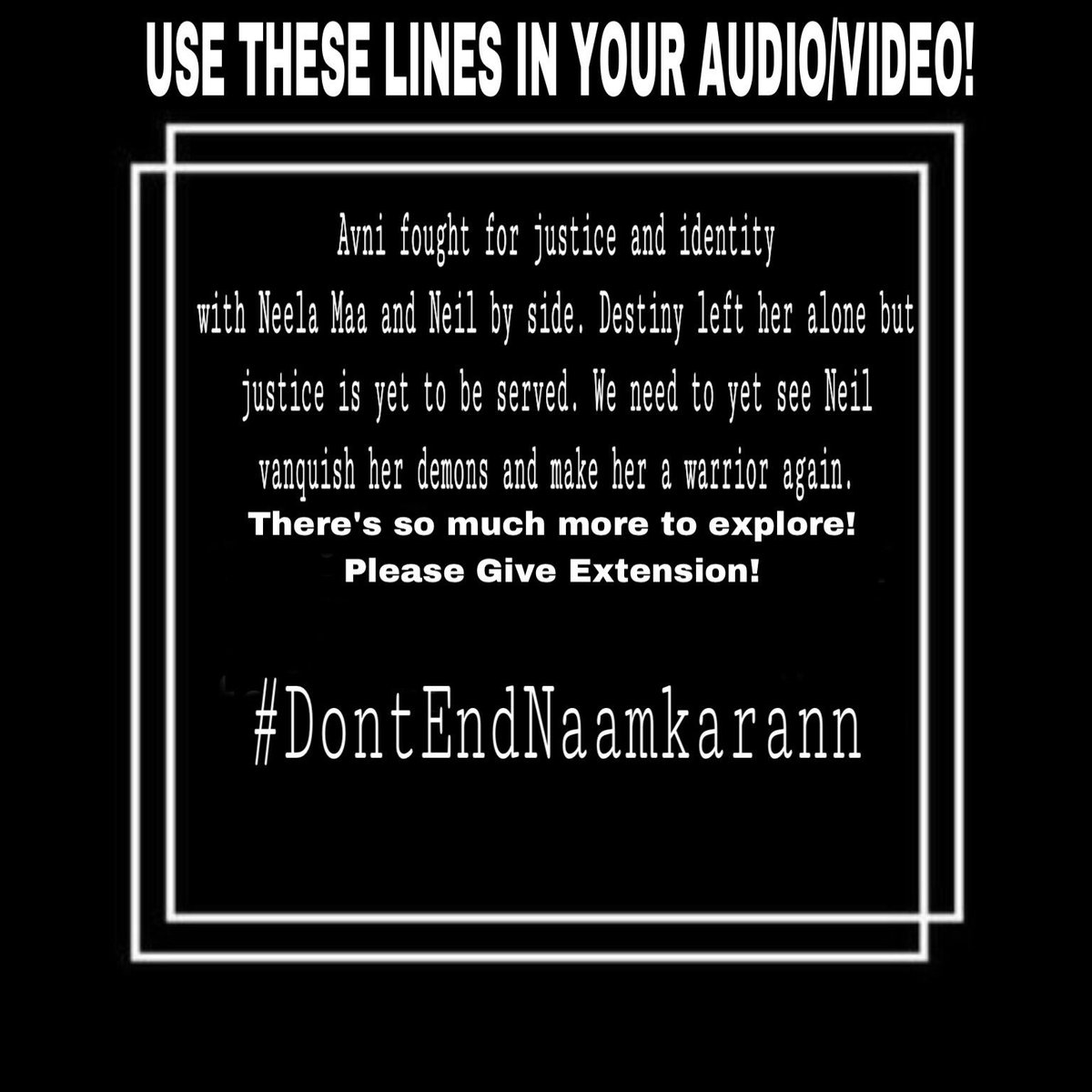 _ameeesha_'s tweet photo. Hi FD! Are you ready to fight for the show yet again?
FOLLOW THE INSTRUCTIONS GIVEN BELOW VERY CARRFULLY!

POST YOUR VIDEO/AUDIO WITHIN 24HRS!

spread this post everywhere like a wild fire! 

Don’t forget to tag Bhatt sir, crew,cast &amp; use the 
#DontEndNaamkarann tag!
#Naamkarann https://t.co/Bnzz9pWmH8