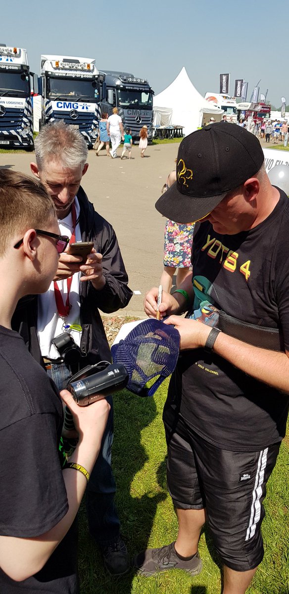 SCSsoftware's tweet image. If you're still somewhere around at @Truckfest_Live , Peterborough - you might want to visit our spot now - @SQRLTV has arrived 👍😎
It was a pleasure to give a unique #TruckerOfTheMonth hoodie to you Paul...😉
Thanks for what you're doing for the community ⛟👌