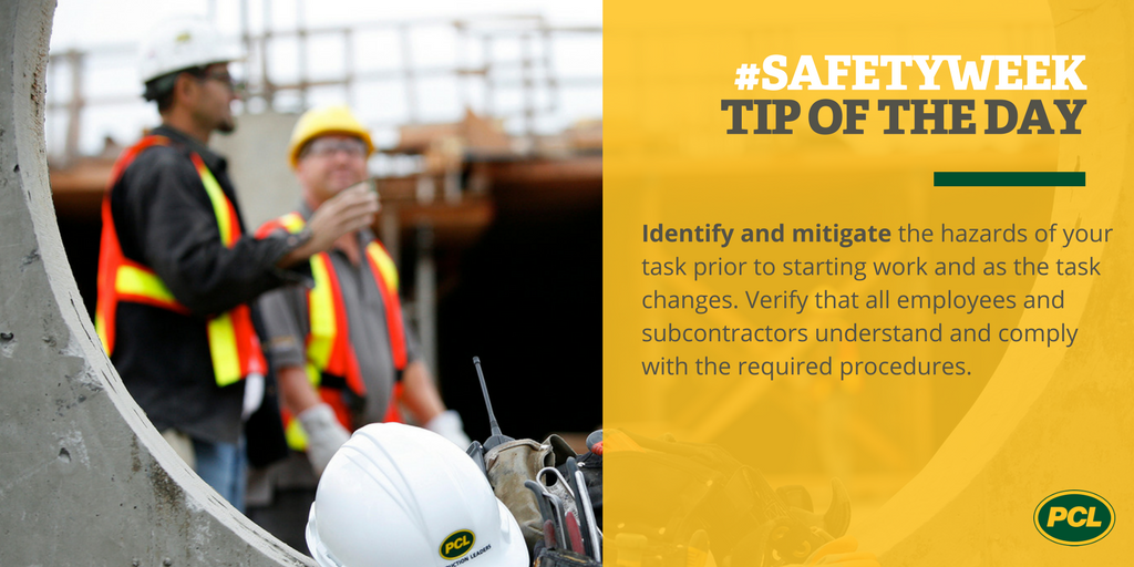 We're kicking off #SafetyWeek with the first of our daily safety tips! We all have the responsibility to identify and mitigate hazards not just before starting work, but as the task changes as well. 👷‍♀️👷‍♂️