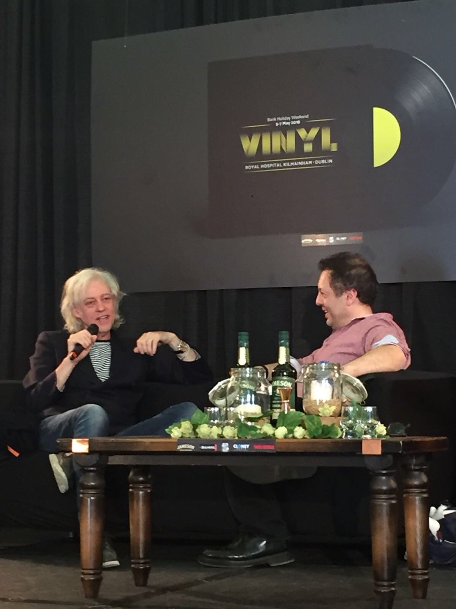 Another fantastic conversation here at #vinyldublin today! Bob Geldof meets <a href="/petepaphides/">Pete Paphides</a>