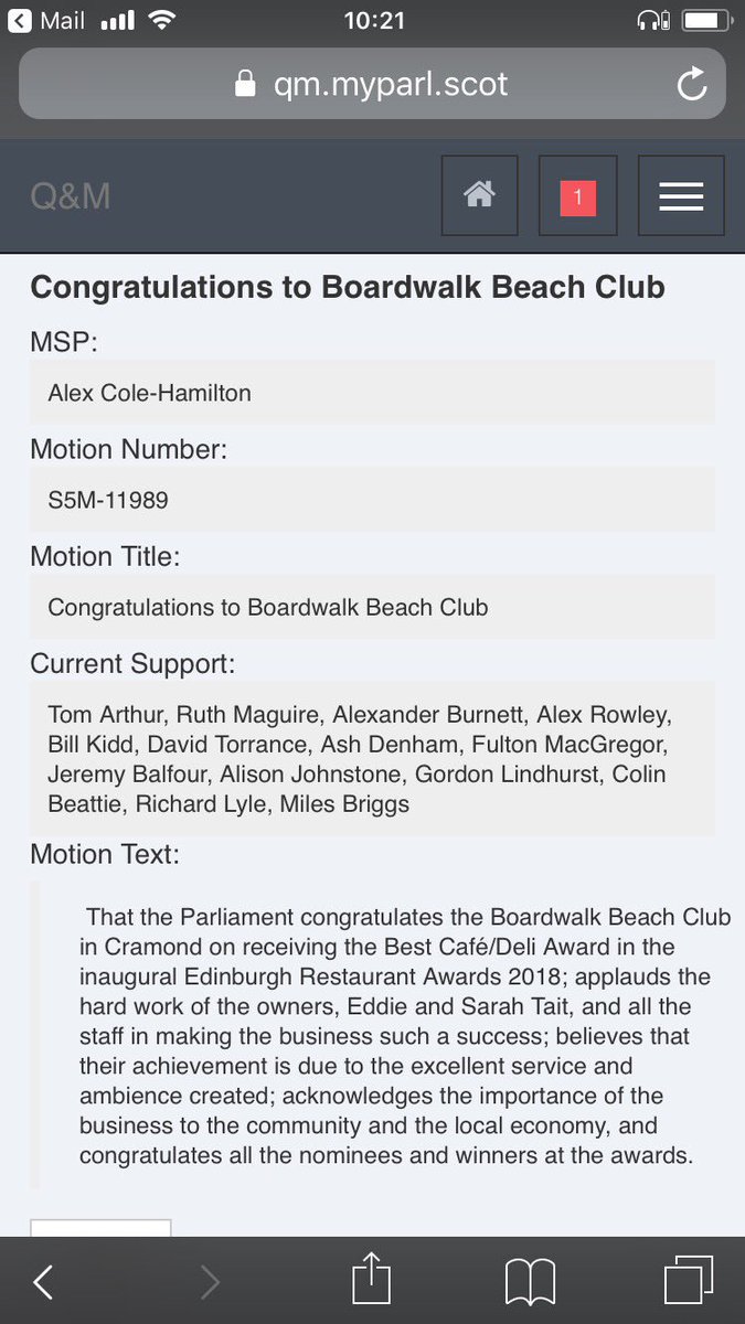 BoardwalkBeach's tweet photo. Boardwalk Beach Club are delighted to be congratulated in a motion with such unheard of cross party support in The Scottish Parliament raised by Alex Cole-Hamilton MSP. Let’s make this place awesome - live the dream. #boardwalkbeach @agcolehamilton https://t.co/2ONS1IjvNu