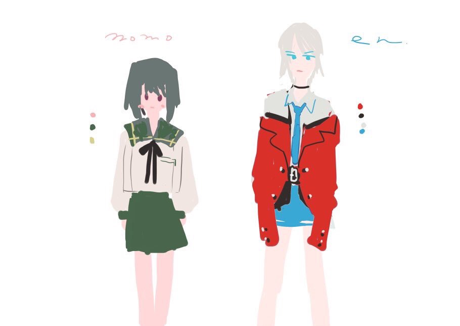 今までの案出しラフや落書きも載せていきますー！ これはキャラデザ案出しラフ (ココロテン)